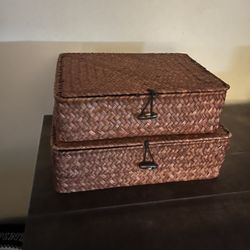 Stacking Wicker Storage Boxes 