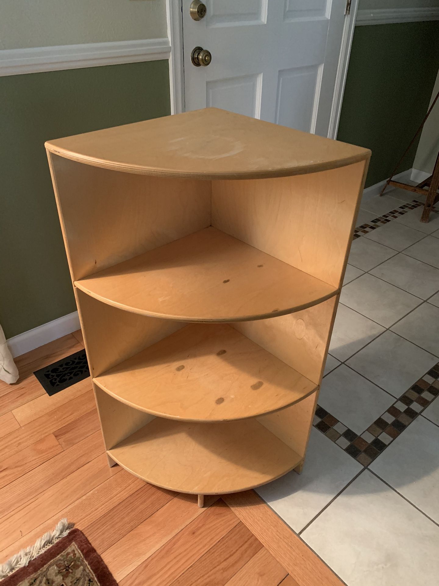 Corner shelf/ blonde wood with 3 shelves