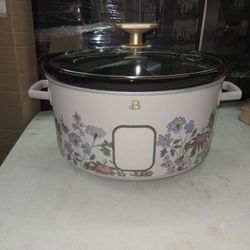 Beautiful 6 Qt Programmable Slow Cooker, Wildflower Porcini Taupe by Drew Barrymore