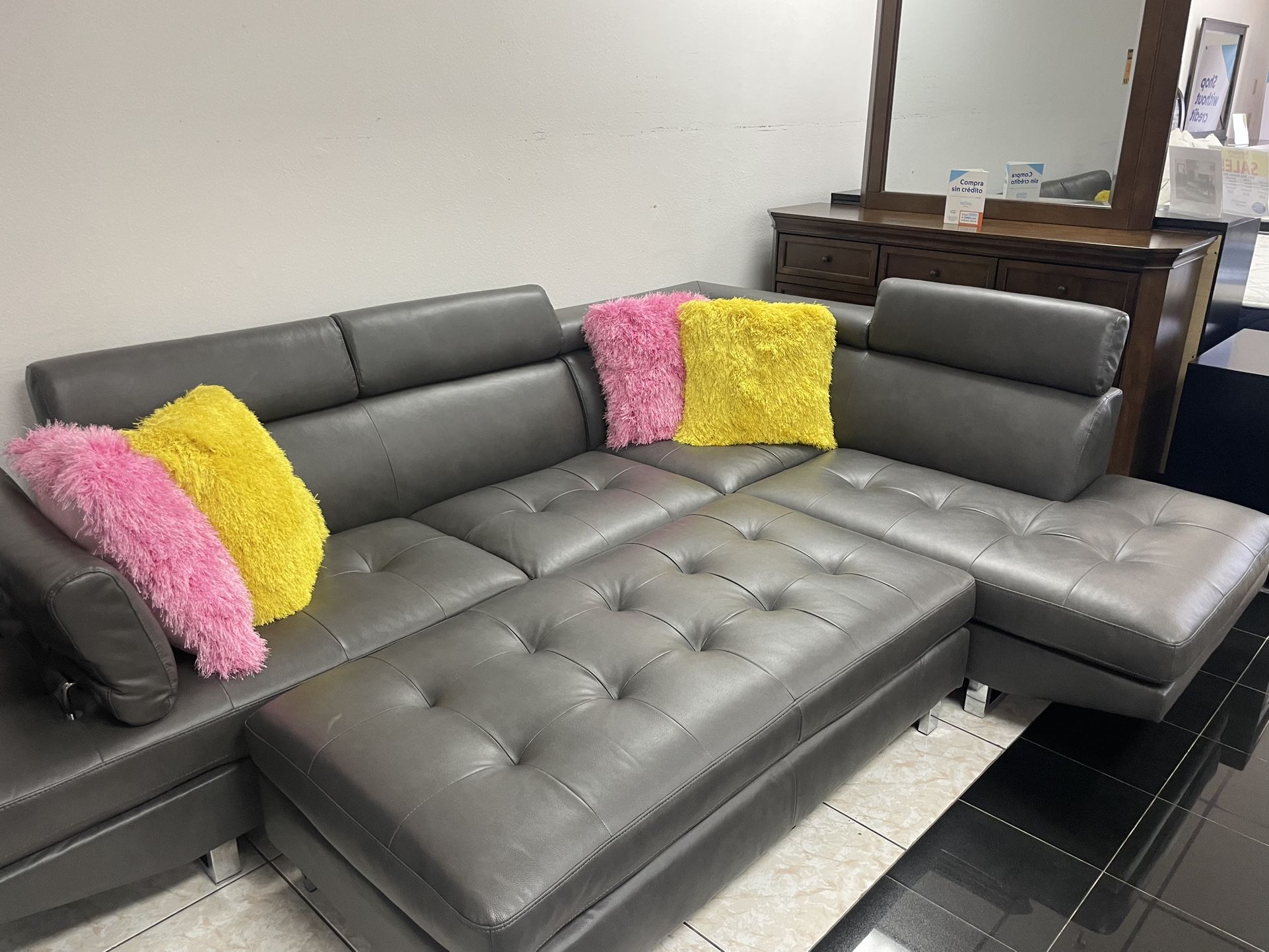 Modern Black Or Gray Sectional With Ottoman
