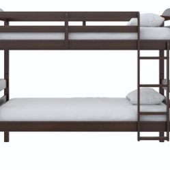 Solid Wood Twin-over-Twin Convertible Bunk Bed, Mocha