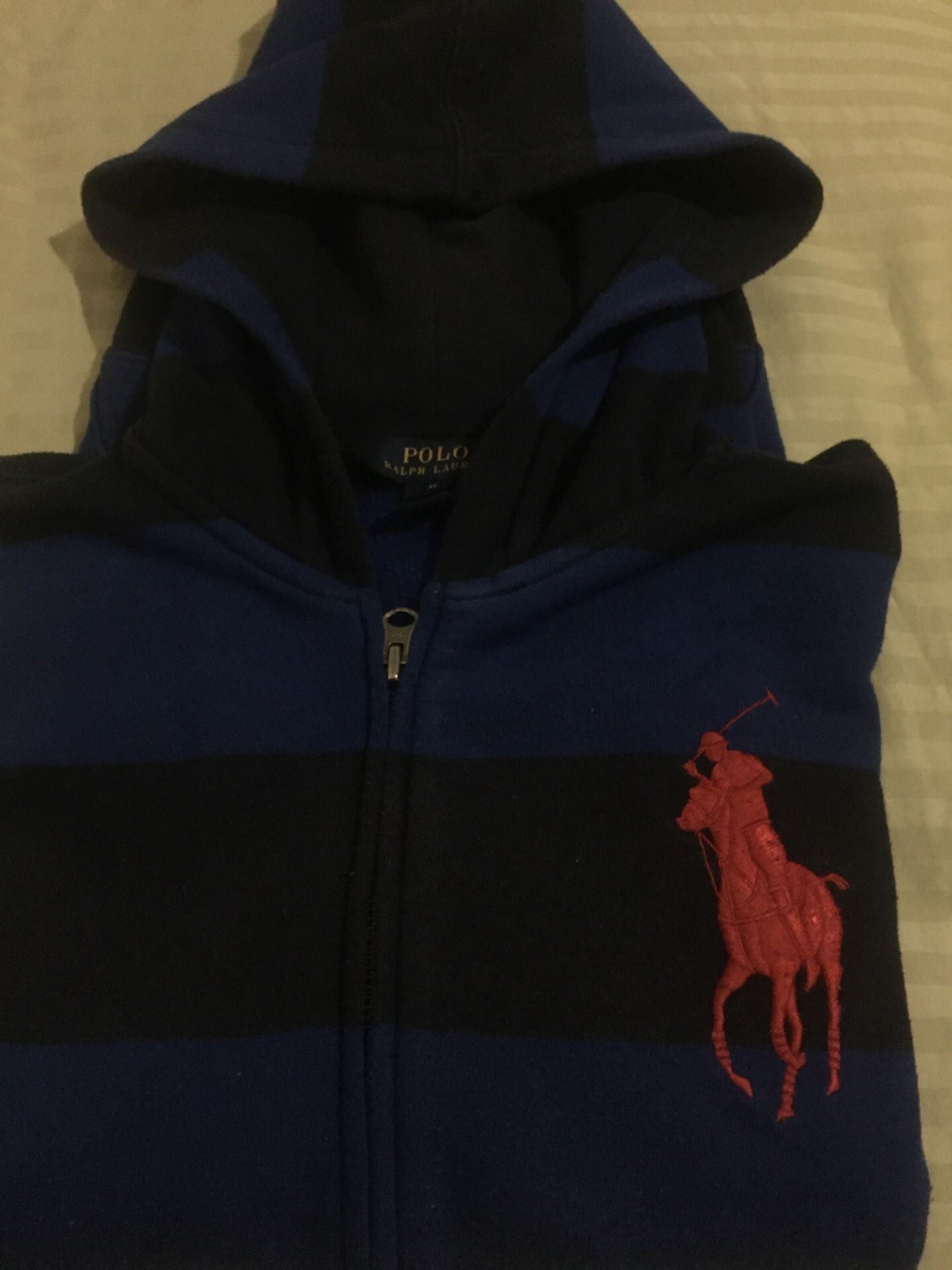 Boy polo hoodie blue and black wide strip