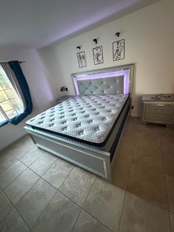 King Bed Frame with LED Headboard and Mattress