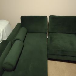 Nomad Velvet Sofa with Chaise Jade Velvet, Walnut NVSC-JD-3-MD-DW,  Like New, Excellent Condition