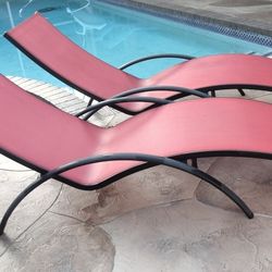 Beautiful 😍 Pool Spa Deck Lounge Chairs Wine red Metal Frame Double Stitched Sunbrella Commercial  Grade