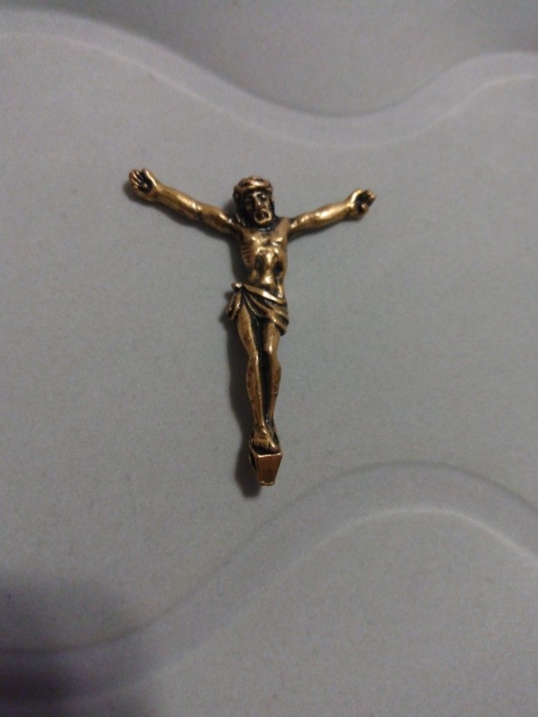   Antique Brass Jesus Nailed To The Cross 