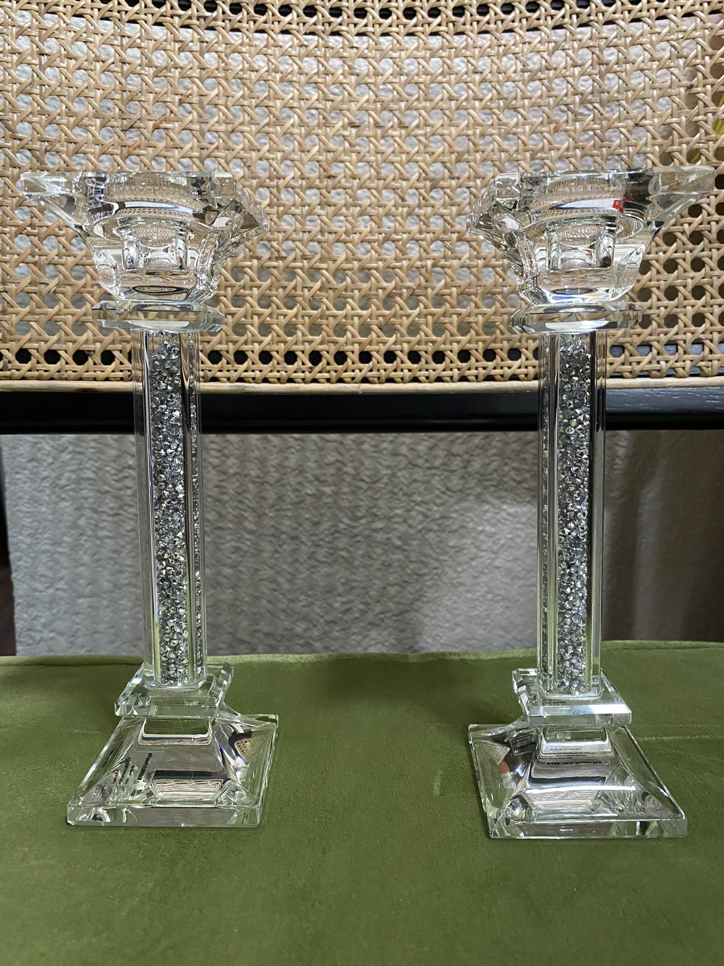 Set of 2 Glass Crystal Candle Holders