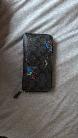 Coach signature Black Smoke Bird Print Zip Around Accordion Wallet