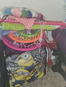 Tons of yarn and knitting looms