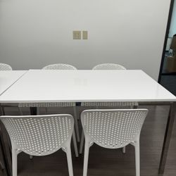 2 White Kitchen Tables & Chairs 