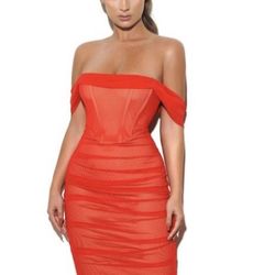 Weslee Red Off Shoulder Mesh Corset Dress