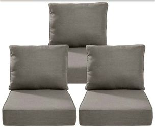 6-Piece Outdoor Patio Cushion Set – 3 Seat & 3 Back Cushions – 6" Thick – Gray