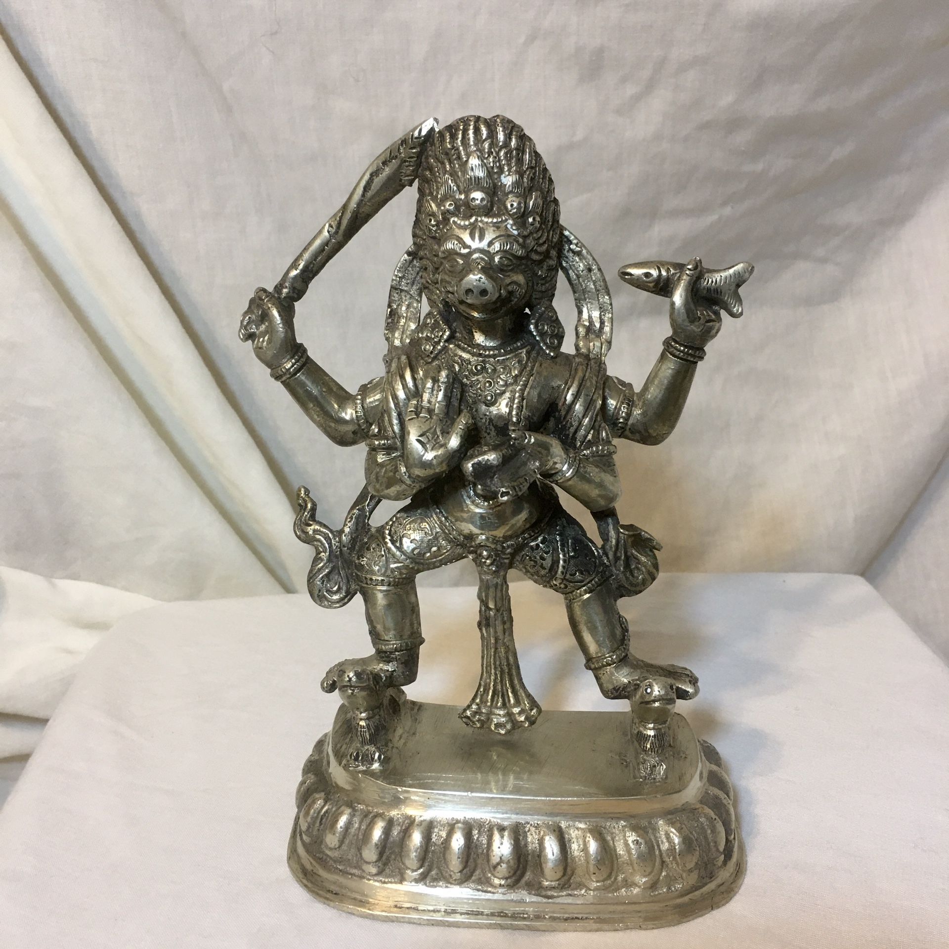 Varahi - Hindu white bronze statue / idol