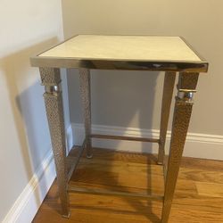 Marble Top and Hammered Silver Hardware Side Table