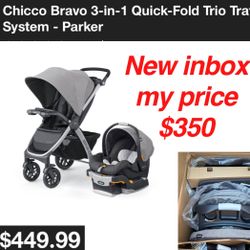 New in box  Bravo® 3-in-1 Trio Travel System combines the full-size Bravo® Quick-Fold Stroller with the top-rated KeyFit® 30 Infant Car Seat for strea