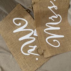 Mr and Mrs Burlap Brown Wedding Chair Signs