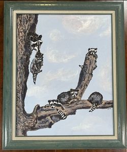 Vtg 1979 Framed Acrylic Painting on Canvas Panel by Susan Cocks Hanging Out