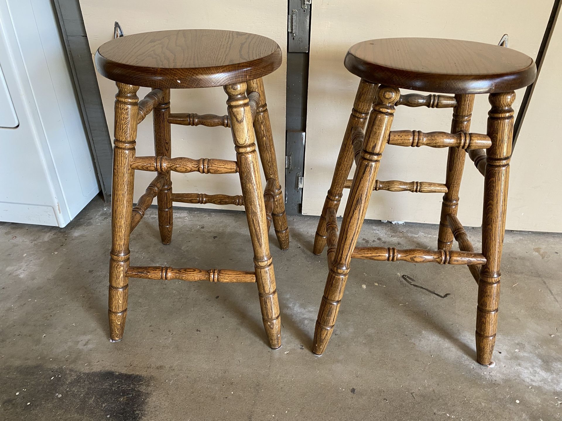 Set Of Two Wooden Counter Stools