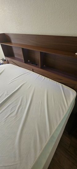 Queen Bedframe with Headboard Storage and LED lights + Mattress