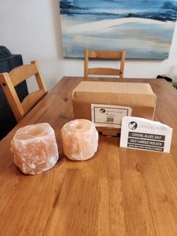 NEW IN BOX  Crystal Allies Set of 2 Natural Himalayan Salt Candle Holders 4"Tall (SE San Diego)