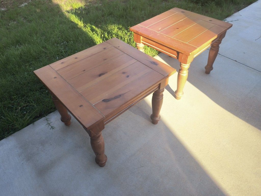 Pine Wood Rustic End Tables Pair 25x23x19