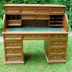 Vintage American Oak Roll Top Desk with Marble Insert