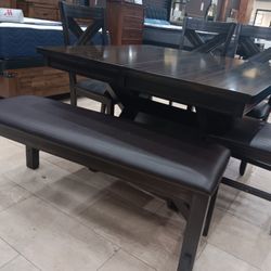 *Manager's Special*---Kelly Sophisticated Dining Table Sets W/4 Chairs And Bench---Now $599---Delivery And Financing👍