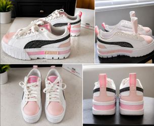 Puma White, Pink & Glitter Platform Sneakers – Size  5.5