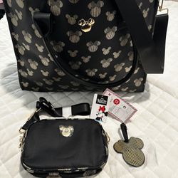 Disney Minnie Mouse Black and Gold 3 Piece Travel Tote Set