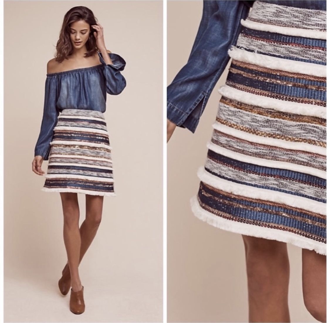 Anthropologie Moulinette Soeurs Erine Beaded Embroidered Fringe Skirt Sz 6