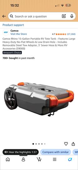 Camco Rhino 15-Gallon Portable RV Waste Tote Tank – new