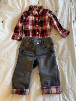 Baby boy gap outfit, plaid shirt and matching jeans (12-18 mos)
