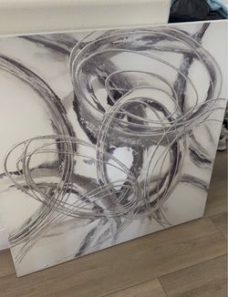 Large Silver & Gray Abstract Canvas Wall Art