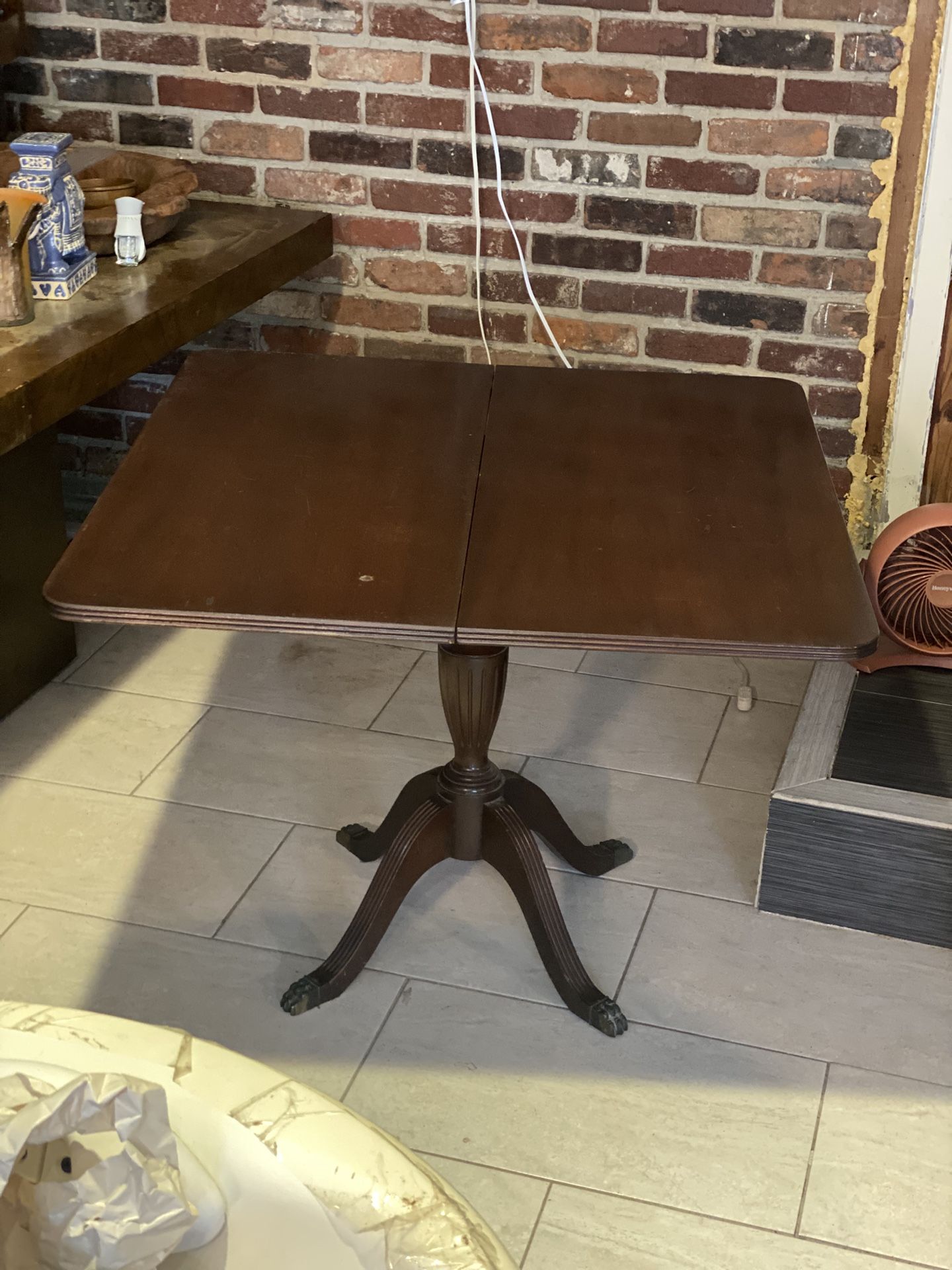 Vintage Folding Game Pedestal Table With Claw Feet