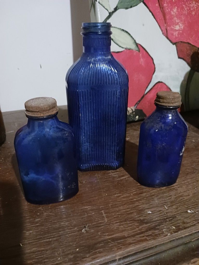 Vintage Cobalt Blue Bottles