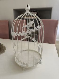 Shabby Chic White Metal Decorative Birdcage Centerpiece (17.5" H x 9" W)