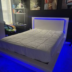 LED White Queen Bed Frame