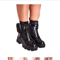 Black Lace & Buckle Boots With Pouch-size 1