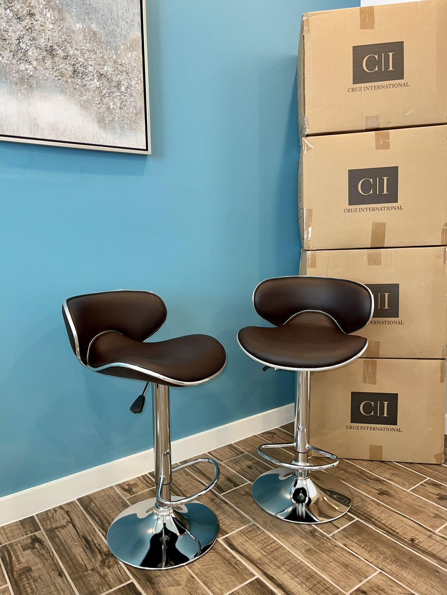 2 Brown Bar Stools Brand New 