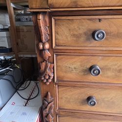Antique 6 Drawer Dresser With Carved Details