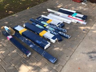 Shades, curtain, wood blinds