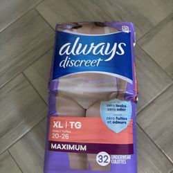 Always Discreet Underwear Maximum Protection 32 Count 360 Protect SZ XL 20-26