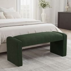 NEW. -47-in W End of Bed Bench Modern Fabric Upholstered Entryway Bench Footrest Stool Accent Bench with Solid Wood Frame for Bedroom Living Room Gree