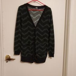 Womens Small Black And Green Cardigan Sweater