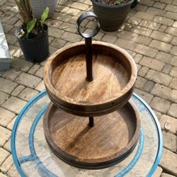 Mikasa, 2-Tier Lazy Susan w Burnished Iron Band Accent + Mango Wood