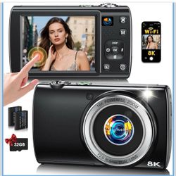 8K Digital Camera for Photography, 2026 Latest WiFi 88MP Vlogging Camera for YouTube with Dual Lens, Touch Screen, Autofocus Anti-Shake, 16X Zoom, Com