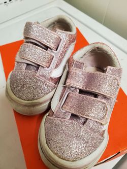 Kids Pink Glitter Velcro Sneakers