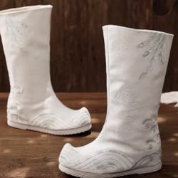 Chinese Hanfu Embroidered Boots Shoes Men ;Women Cosplay White Black Heighten Hanfu Soap Boots Shoes For Men Women Plus Size Photographic Ancient Cost