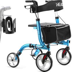 HEAO Rollator Walker for Seniors, Rolling Walkers with Cup Holder and 10" Wheels, Lightweight Mobility Walking Aid with Seat Compact Folding, Blue