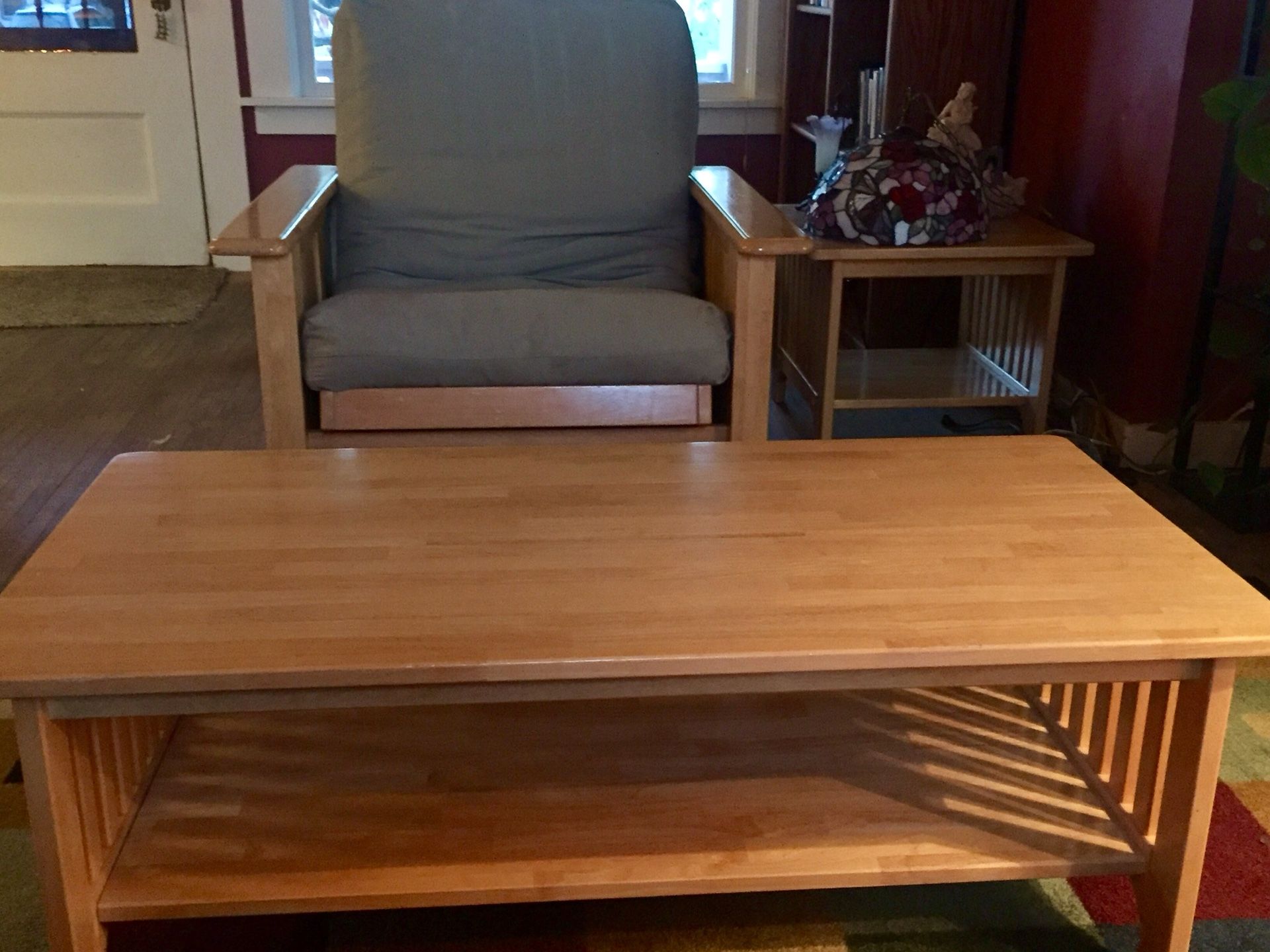 FUTON Chair w/ Storage, Coffee Table, Ottoman, End Table 4-Pc Living Room Set